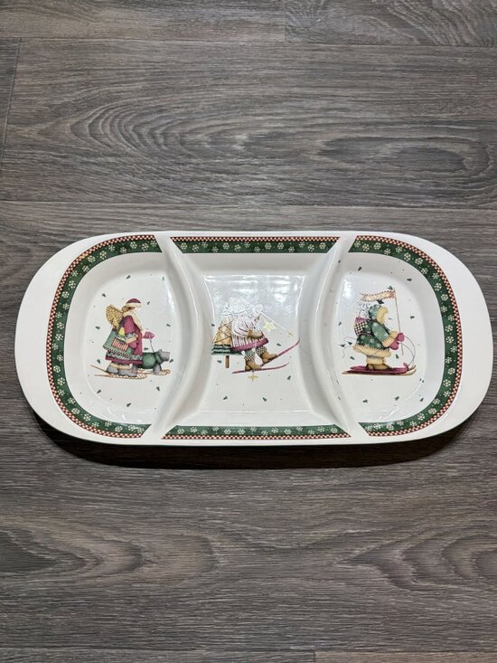 Sakura Other - Sakura Debbie Mumm Sledding Snowman Bear 3 Part Relish Dish Christmas Platter